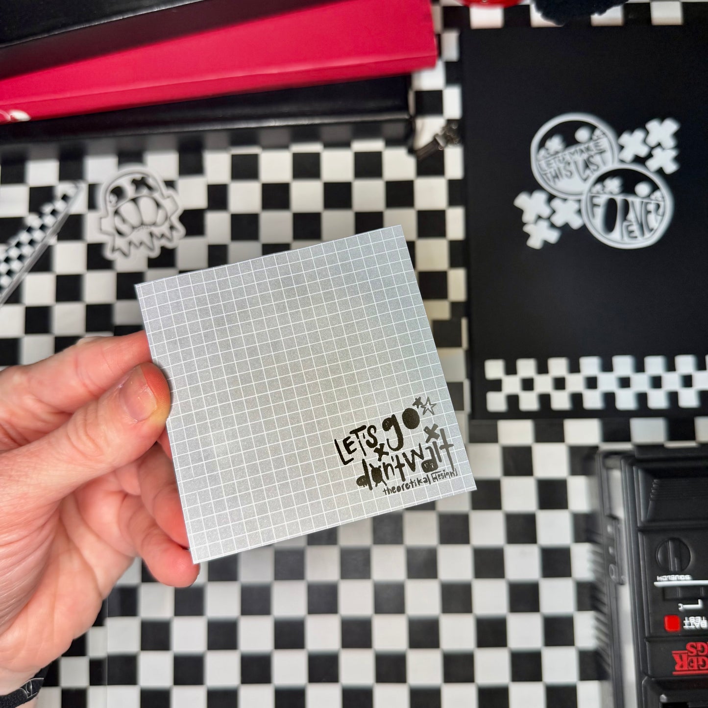 let's go x don't wait grey grid sticky notes