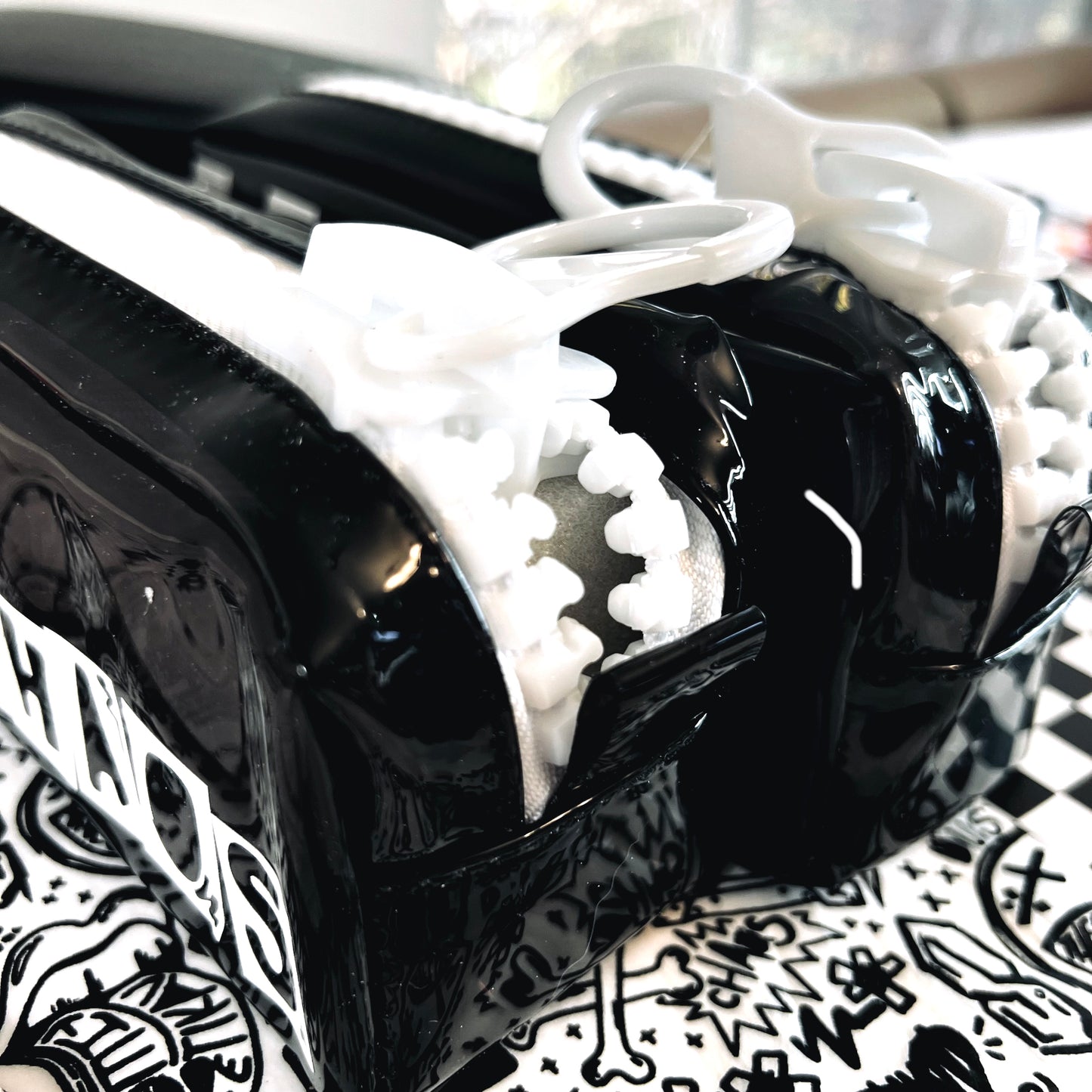 chunky zipper black and white pencil pouches x checker