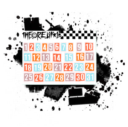 stencil numbers. multiple colorway. mini sheet.