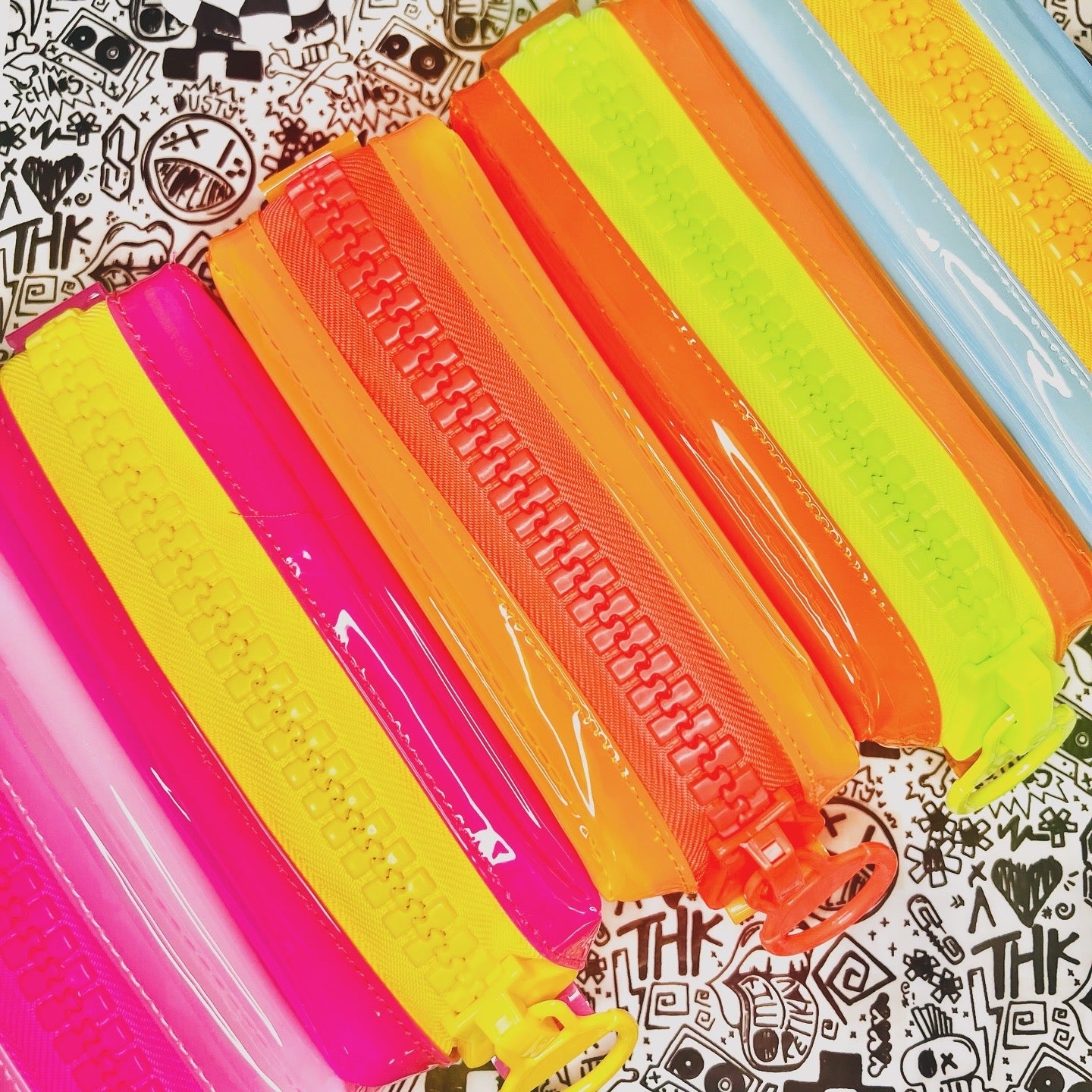 chunky zipper neon pencil pouches