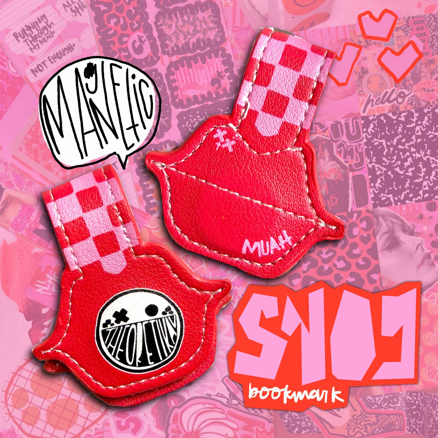 snog lips leather magnetic double sided bookmark