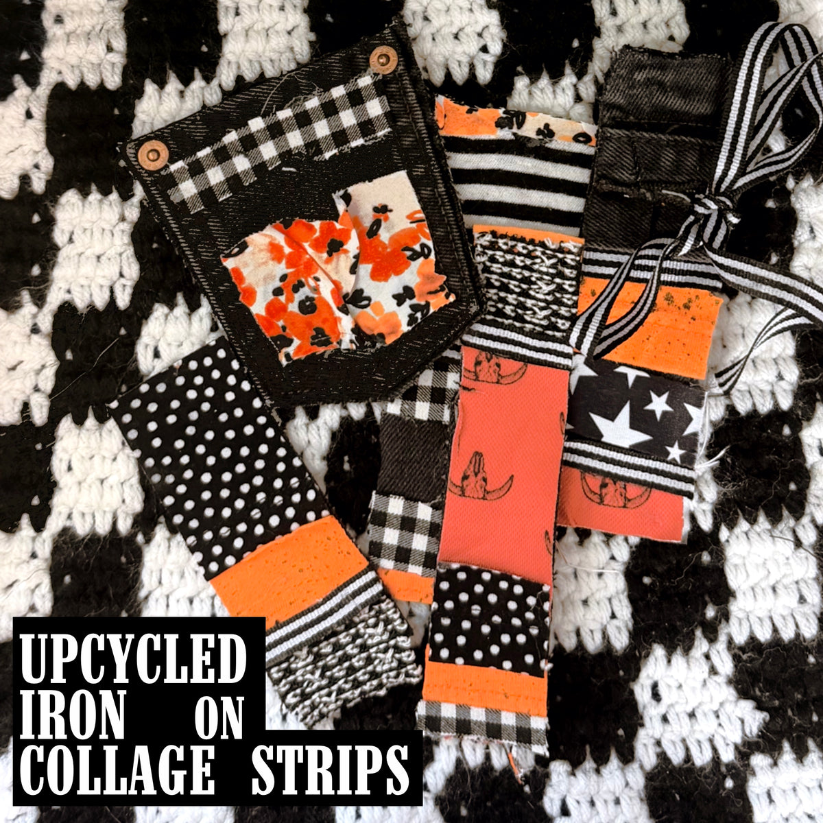 GRIM handmade upcycled iron on patch strips