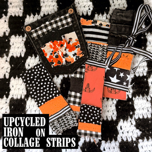GRIM handmade upcycled iron on patch strips