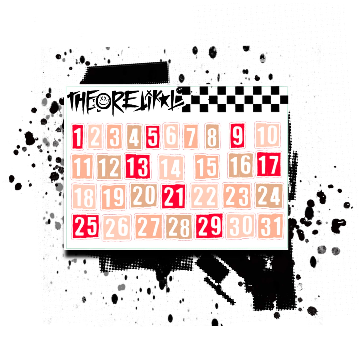 stencil numbers. multiple colorway. mini sheet.