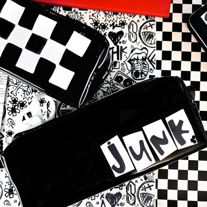 chunky zipper black and white pencil pouches x JUNK