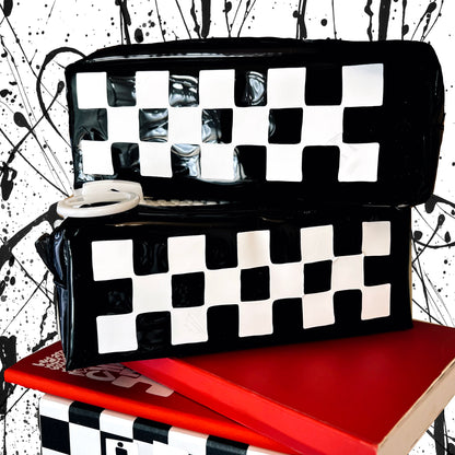 chunky zipper black and white pencil pouches x checker