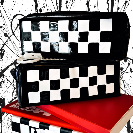 chunky zipper black and white pencil pouches x checker