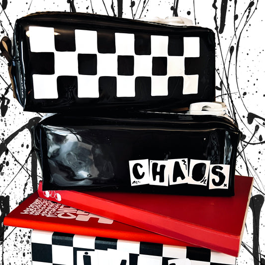 chunky zipper black and white pencil pouches x chaos