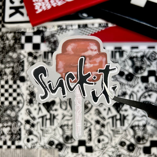 ali's suck it die cut. 3" semi-clear soft matte