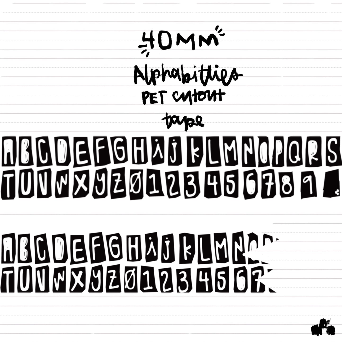 1M alphabitties PET tape with cut lines