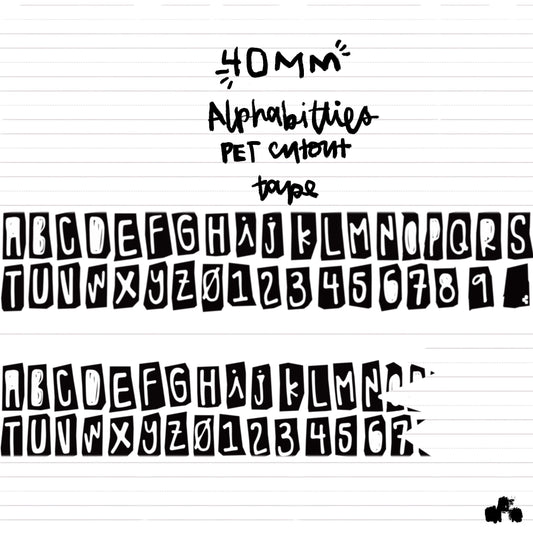 1M alphabitties PET tape with cut lines