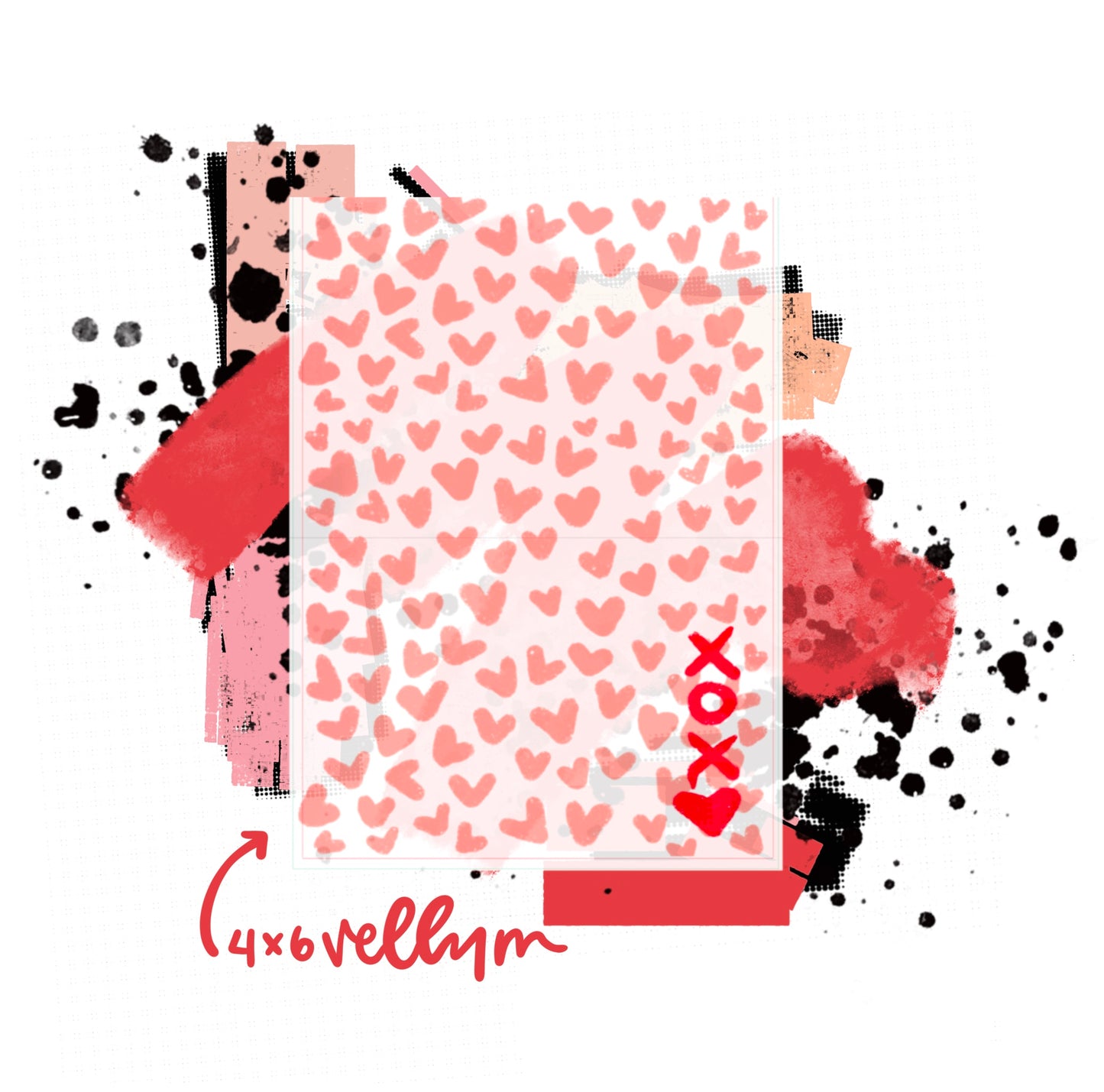 xoxo heart shaped freckldes 4x6 30# vellum print