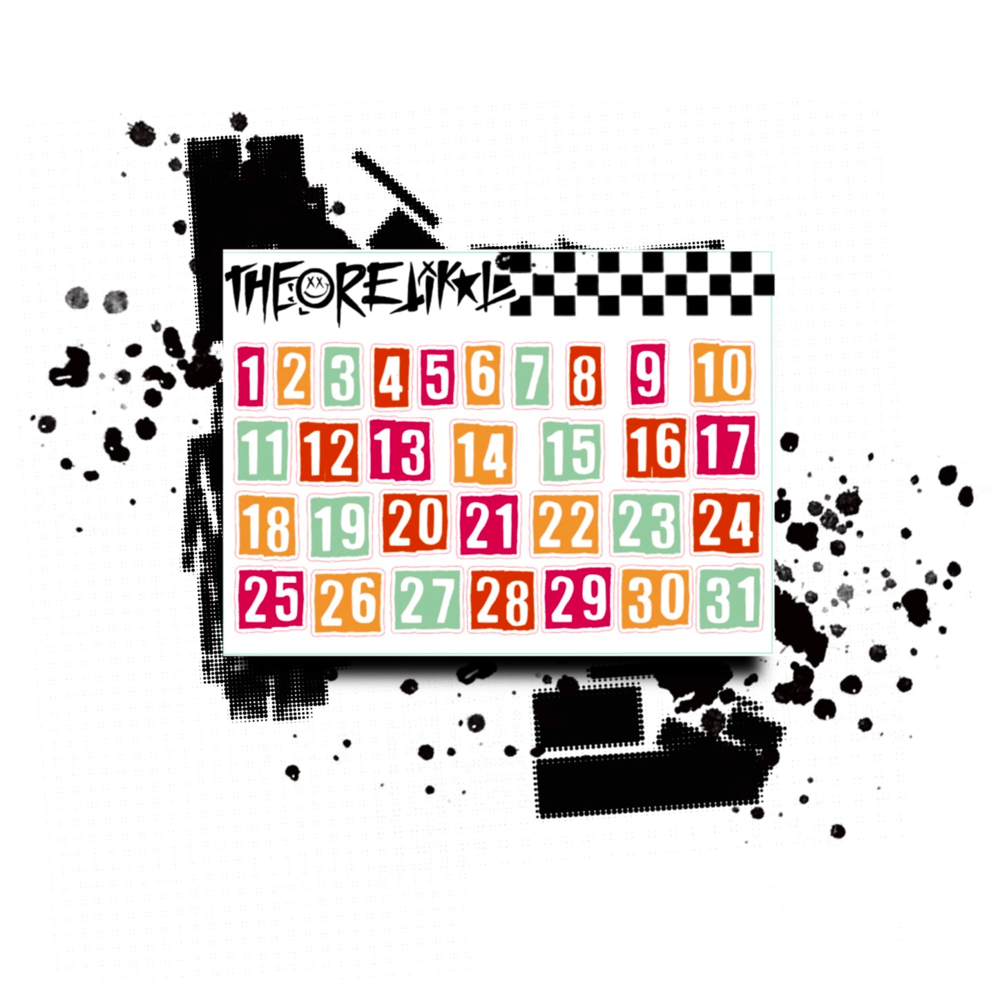 stencil numbers. multiple colorway. mini sheet.