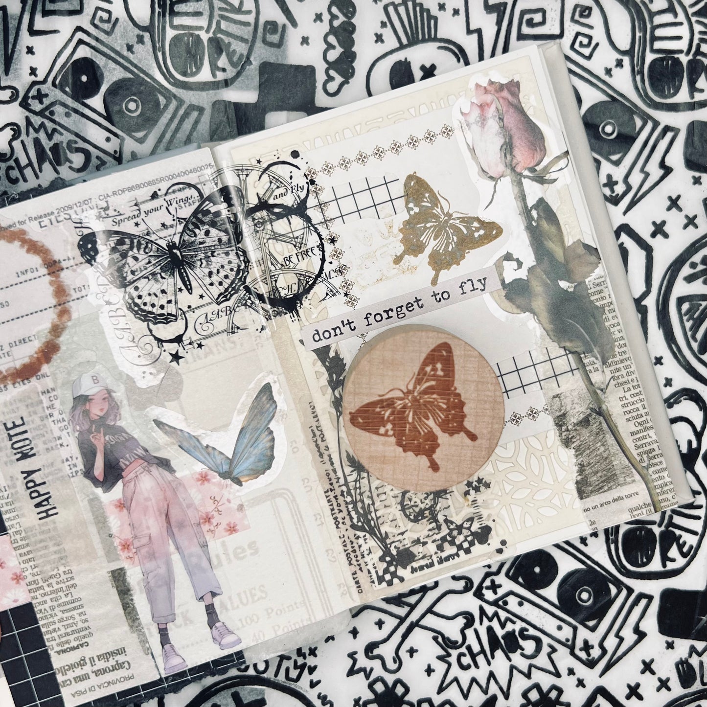 dear diary rubber stamps. butterfly and note to self. 1.3" wide.